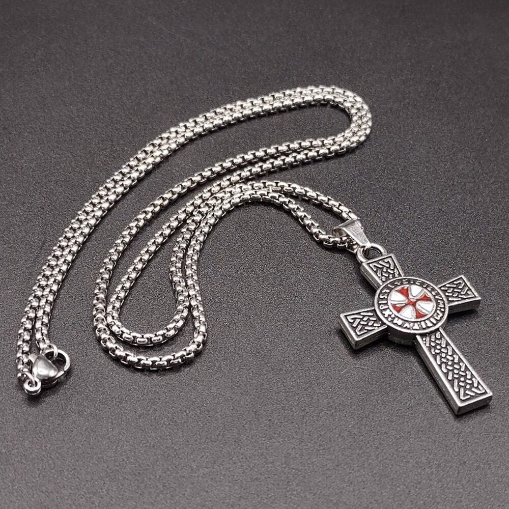 Silver Knights Templar Crusader Cross Necklace Men's Valentine's Birthday Gift